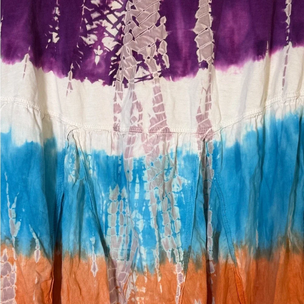 Solitaire Tie Dye Maxi Skirt Womens Large Multi Color Boho Festival Bleached Art